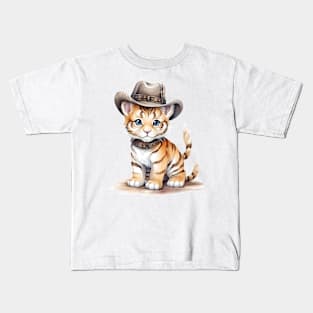 Bengal Tiger Wearing a Cowboy Hat Kids T-Shirt